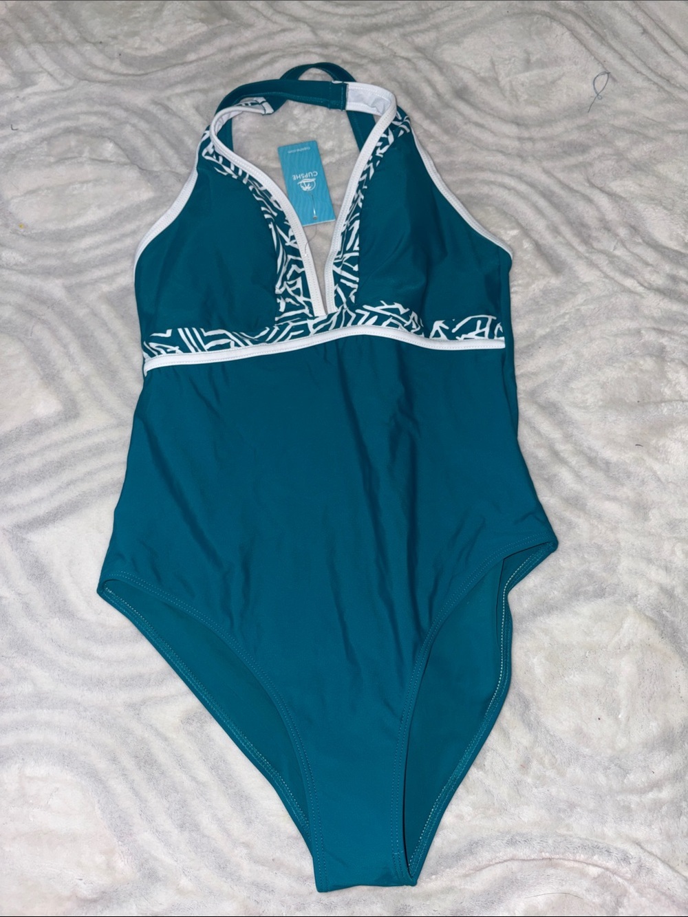 Cupshe Teal One-Piece Swimsuit with White Trim